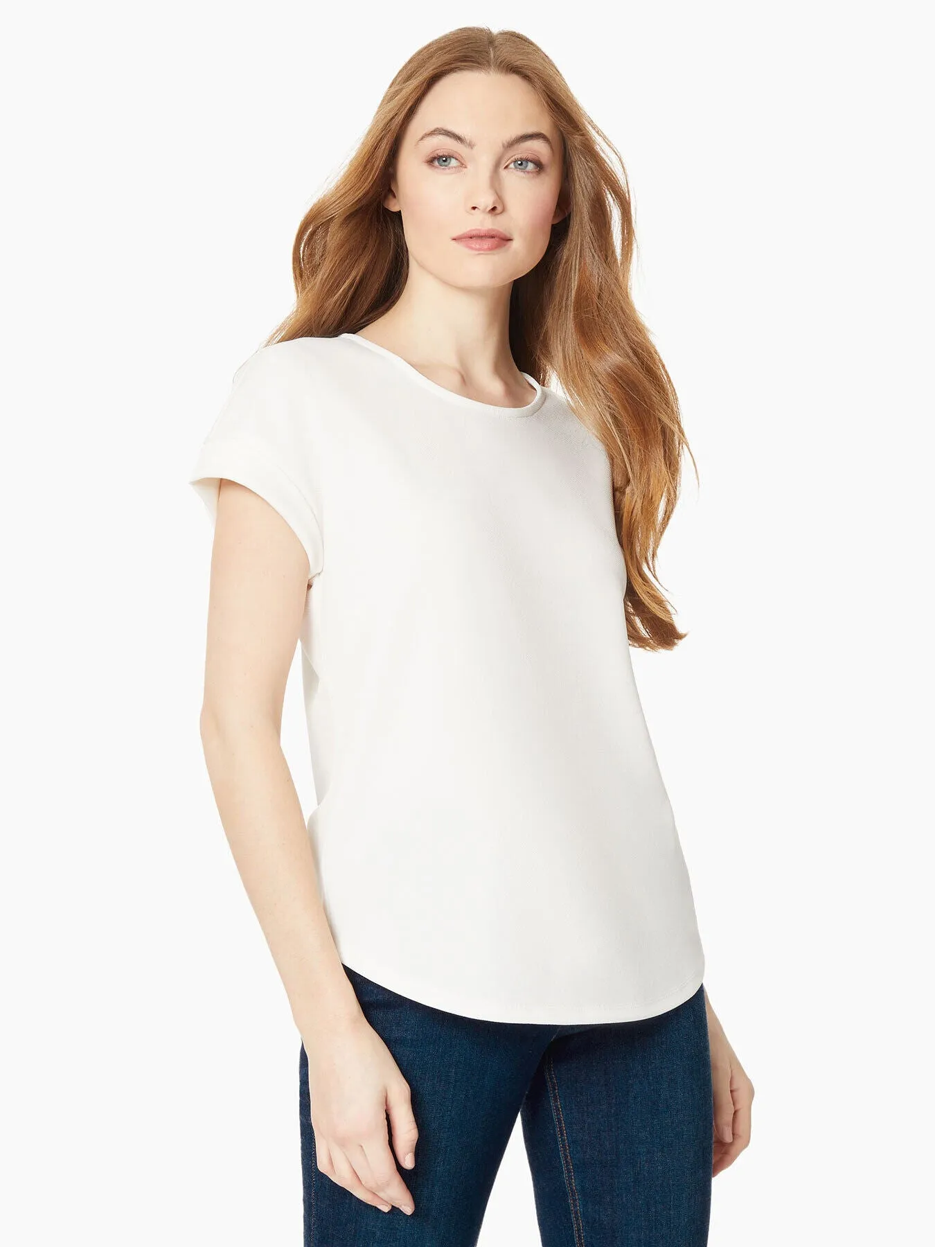 Short Cuffed-Sleeve Scoop Neck Tee