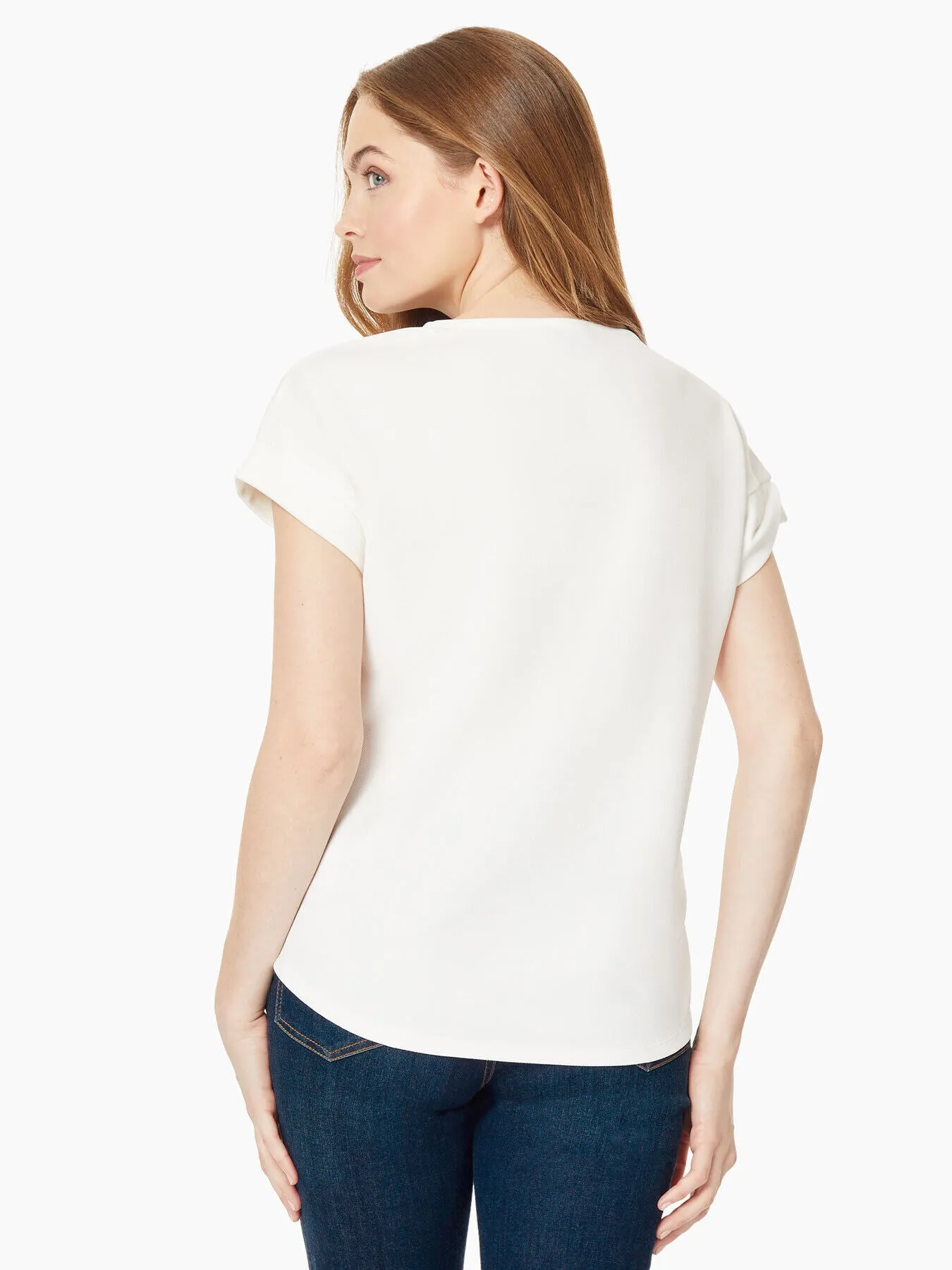 Short Cuffed-Sleeve Scoop Neck Tee