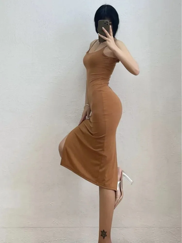 Summer Rose Beach Party Dress Y2k Long Dress Sleeveless Spaghetti Strap Sexy Maxi Bodycon Dresses Black Women Outfits Birthday