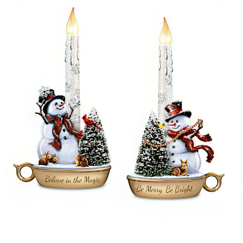 The Bradford Exchange Be Merry Be Bright Snowman Sculptures With Flameless Candles A Warm Winters Welcome Illuminated Candle Collection Issue #2 Christmas Decoration by Dona Gelsinger 9-inches