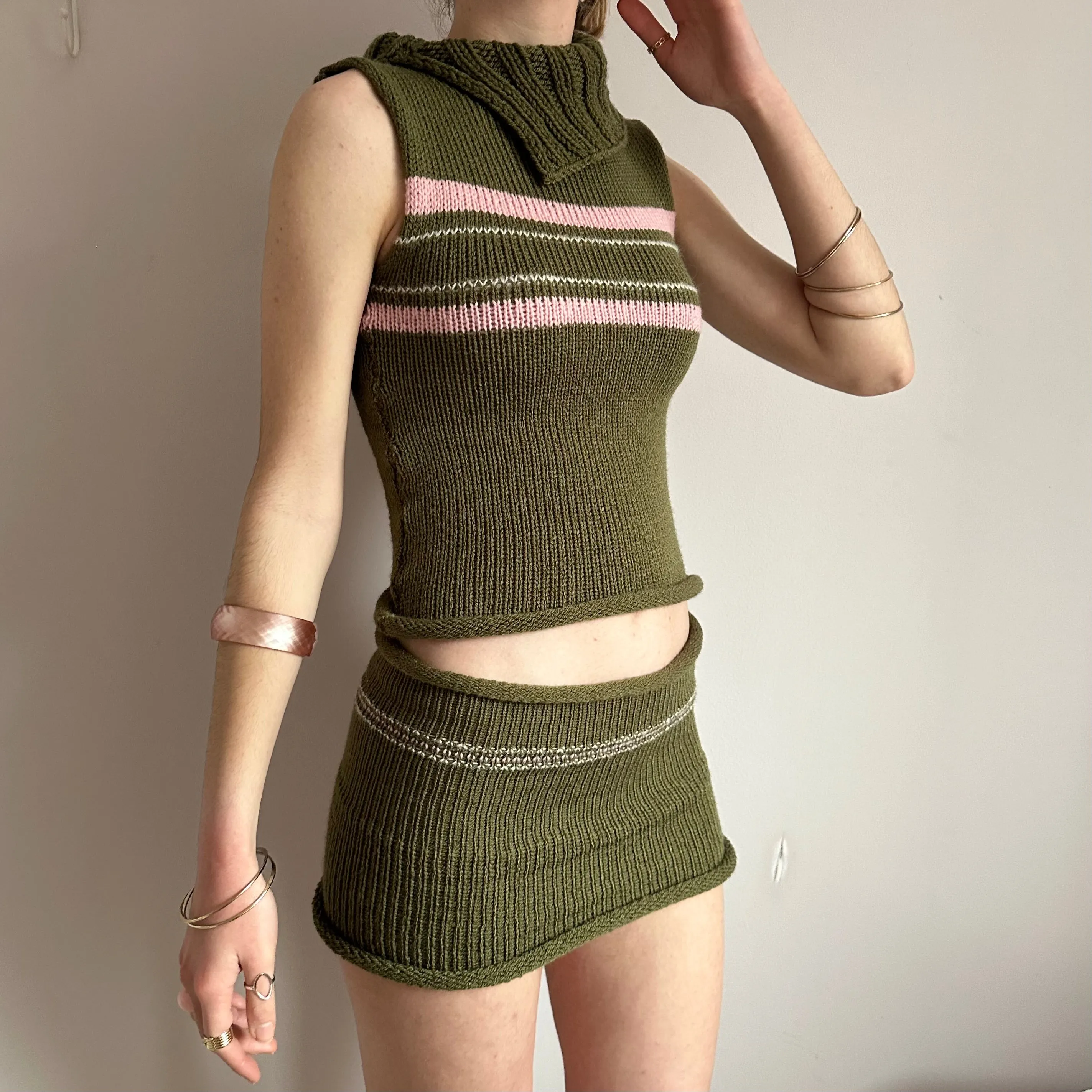 The Jade Vest - striped asymmetrical turtleneck knit vest