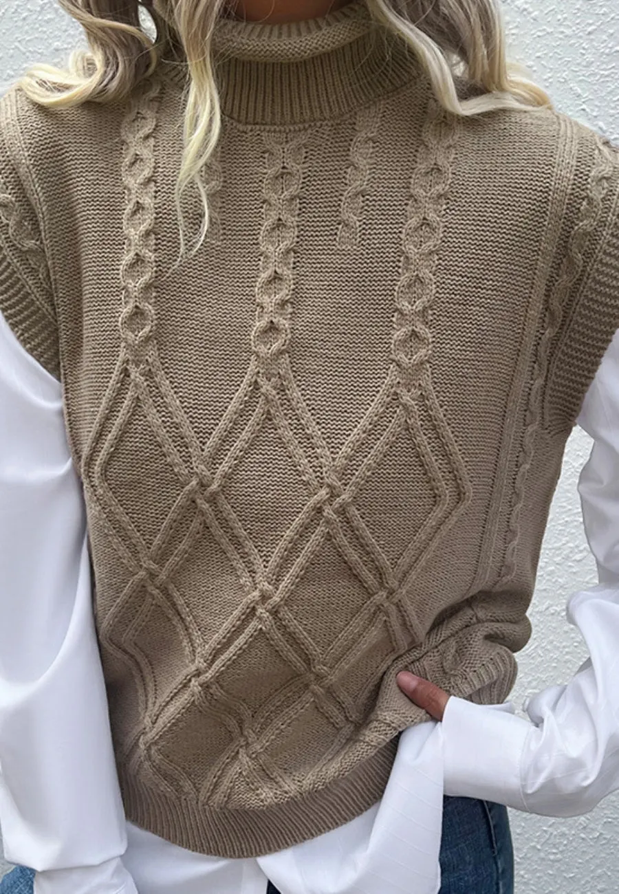Turtleneck Cable Knit Sweater Vest