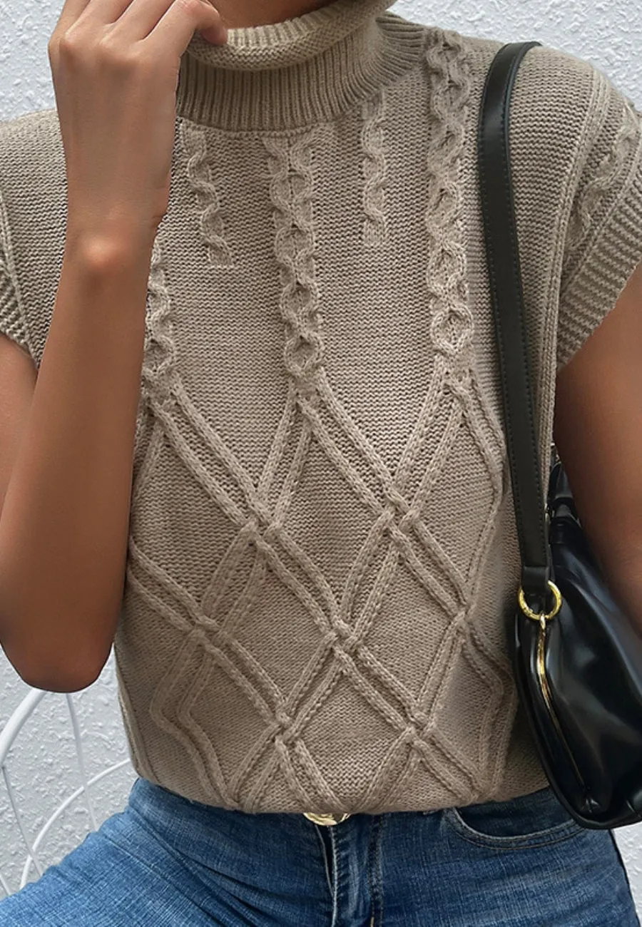 Turtleneck Cable Knit Sweater Vest