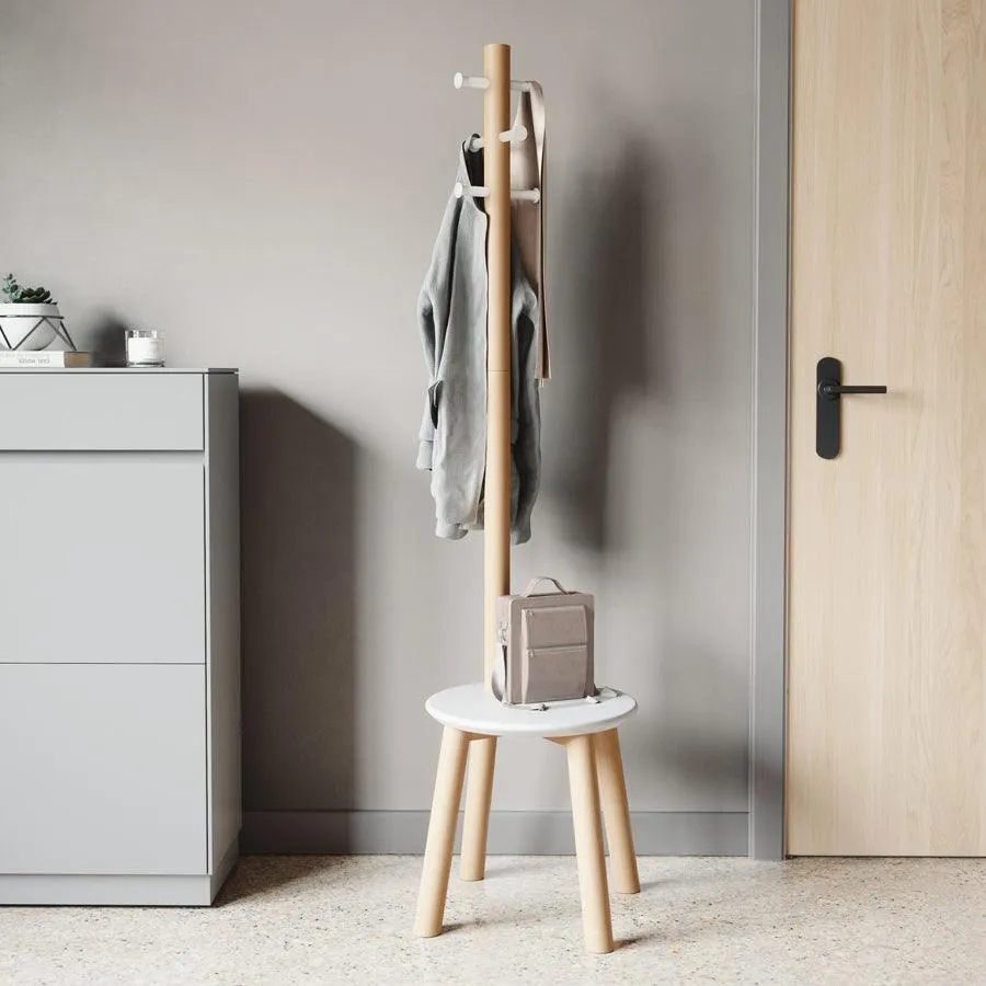 Umbra Pillar Stool Coat Stand - White/Oak