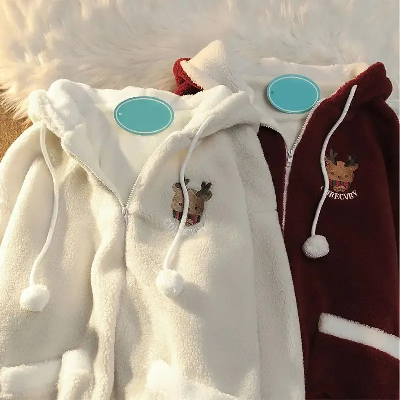 Unisex Reindeer Fleece Hoodie with Fun Antler Hood