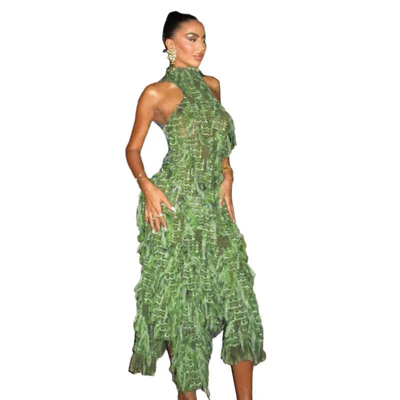 Uniwim birthday outfit Style 2024 New Fashion Turtleneck Sexy Hot Girl Hollow Backless High Waist Tassel Stitching Long Dress for Women
