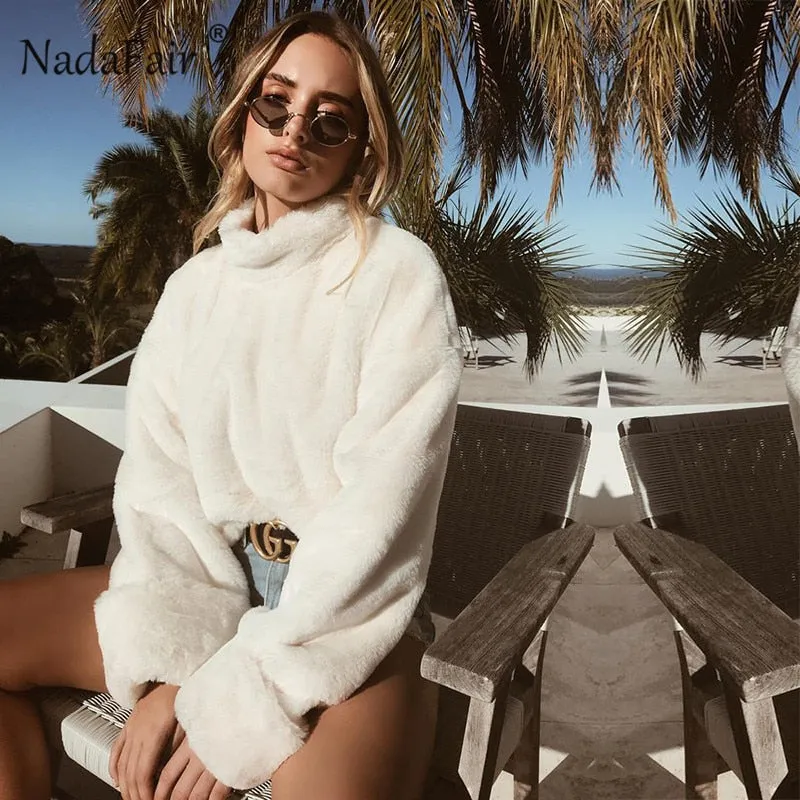VenusFox Long Sleeve Turtleneck White Soft Pullover Tops