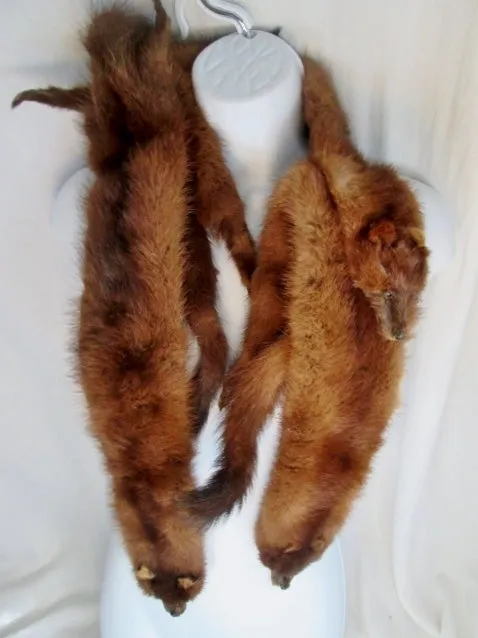 Vintage Genuine 47" MINK FUR SCARF Stole Neck Belt Boa Collar Tail BROWN WOW!