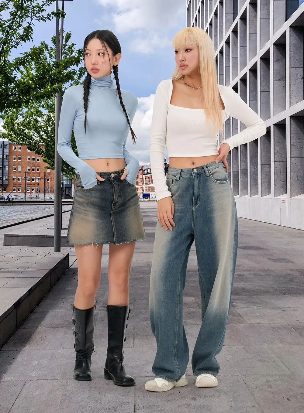 Washed Denim Mini Skirt IN301