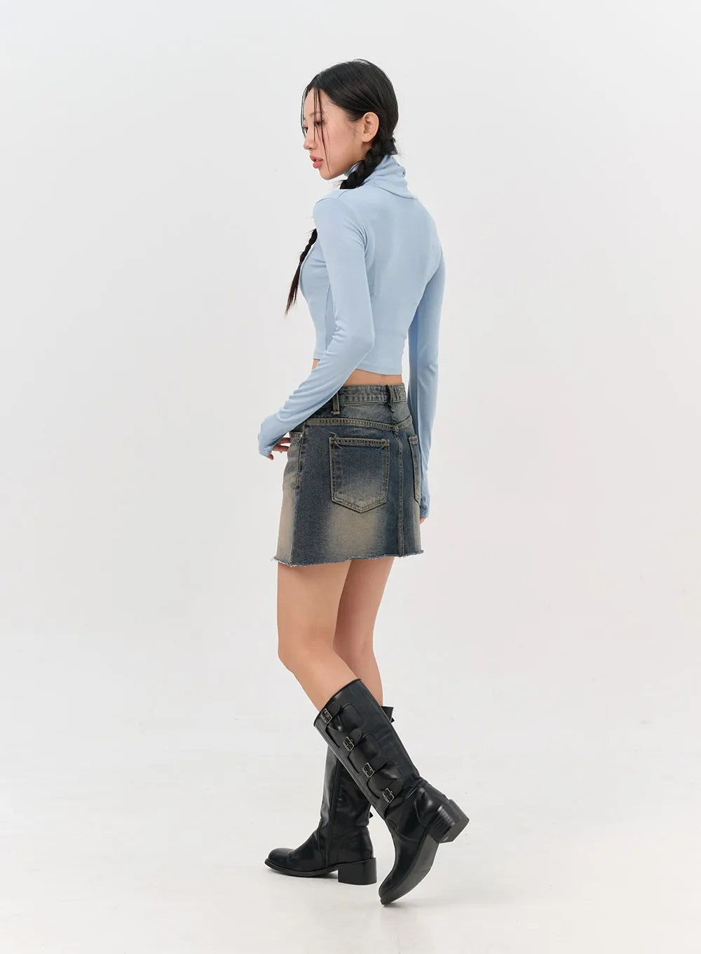Washed Denim Mini Skirt IN301