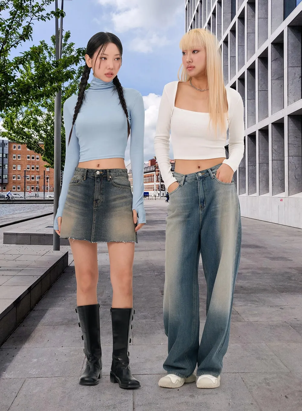 Washed Denim Mini Skirt IN301