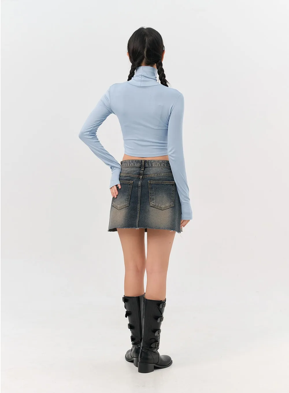 Washed Denim Mini Skirt IN301