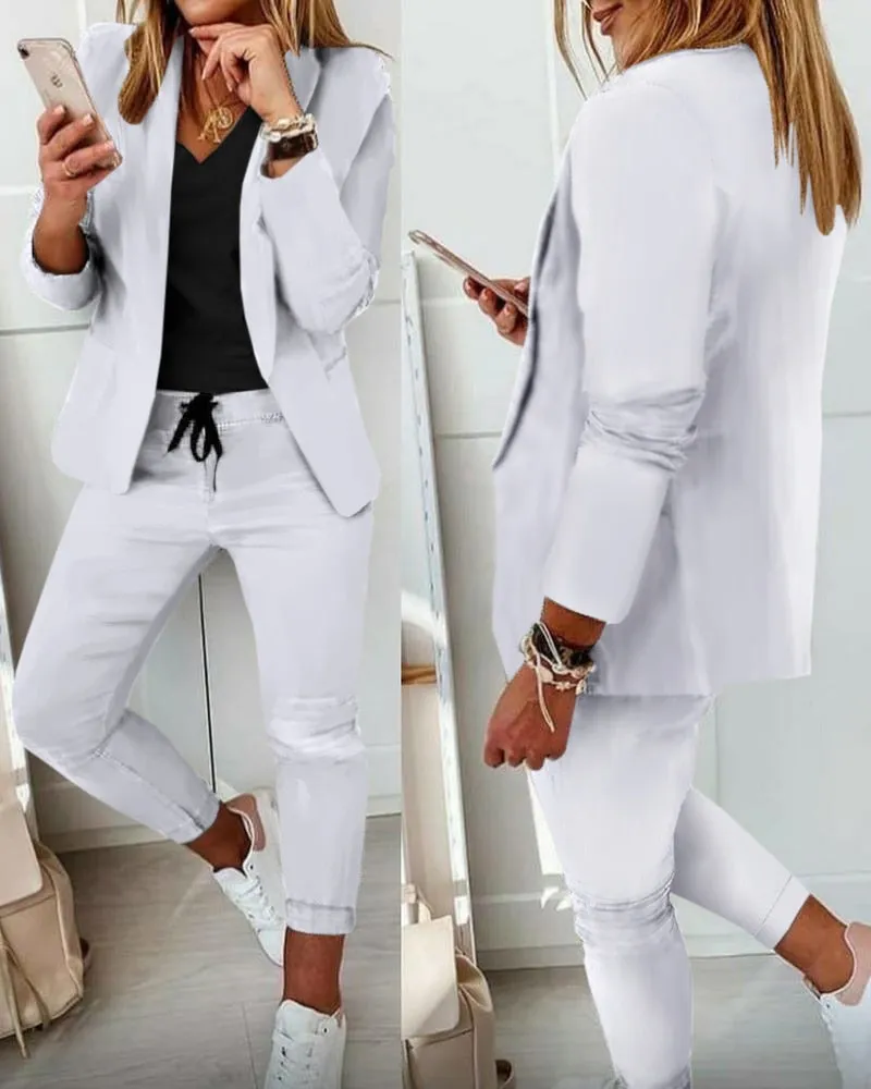 Wenkouban 2023 Women New Autumn Lapel Collar Blazer Coat & Drawstring Pants Set Long Leggings Suit Elegant 2 Piece Jacket Outfits